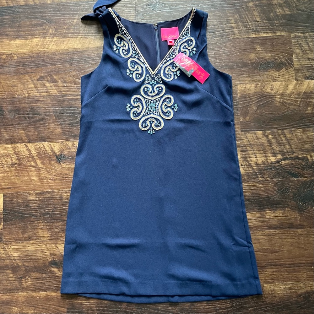 NWT Lilly Pulitzer Penelope shift blue embellished bling embroidered dress 6